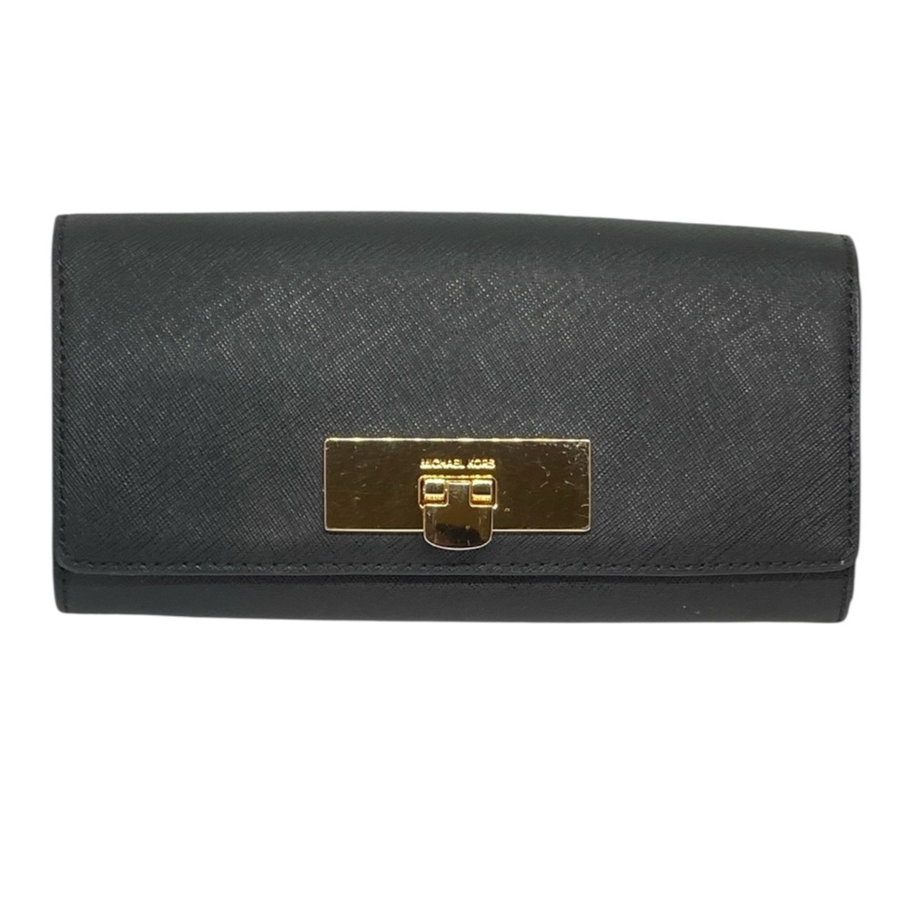Michael Kors Black Leather Wallet with Gold Hardware